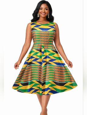 Colorful Geometric Midi Dress | Bold Statement Summer A-Line